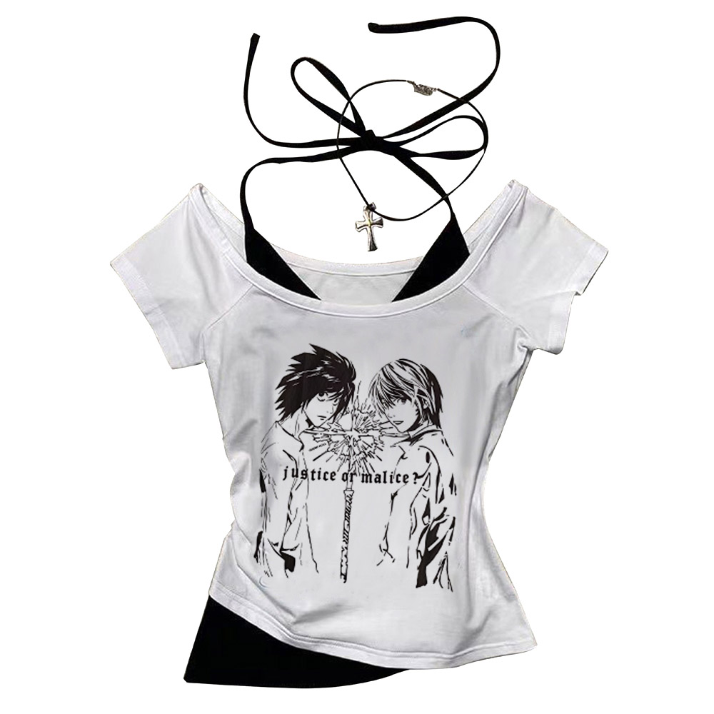Y2K Graphic Baby Tee Crop - デスノートゴシックグランジクロップトップスヴィンテージ女性かわいいグラフィックトップスベストパンクスタイルE-girl美的ベビーTシャツ夏トップス