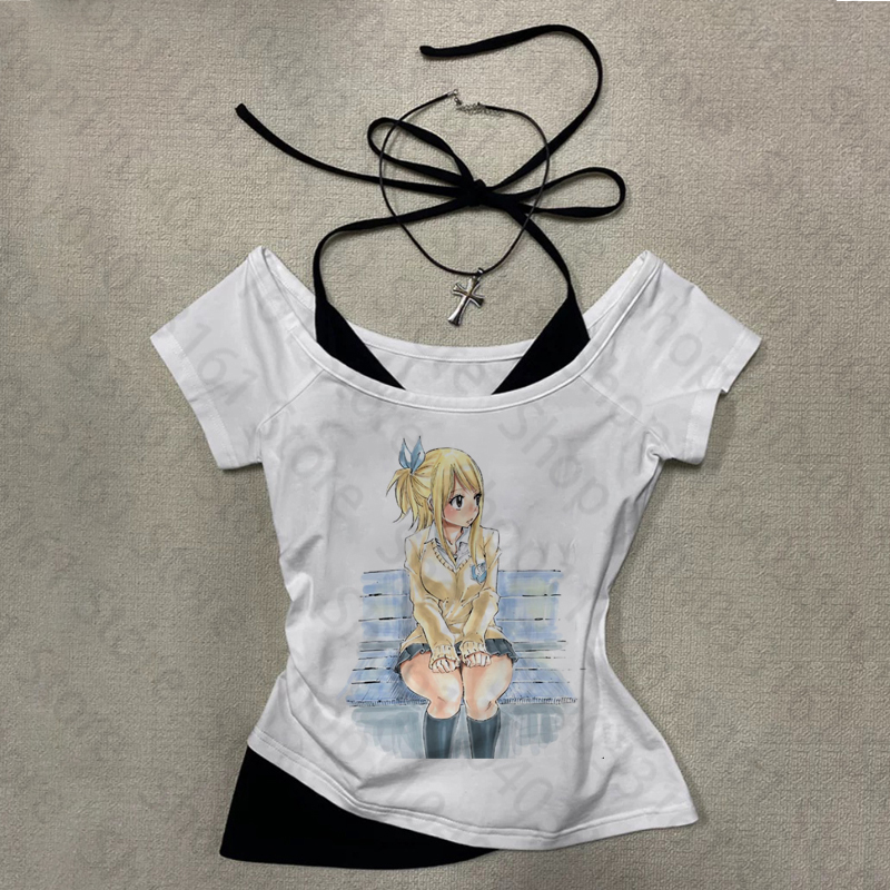 Y2K Graphic Baby Tee Crop - パンク ストリートウェア Y2K クロップトップ レディース セクシー