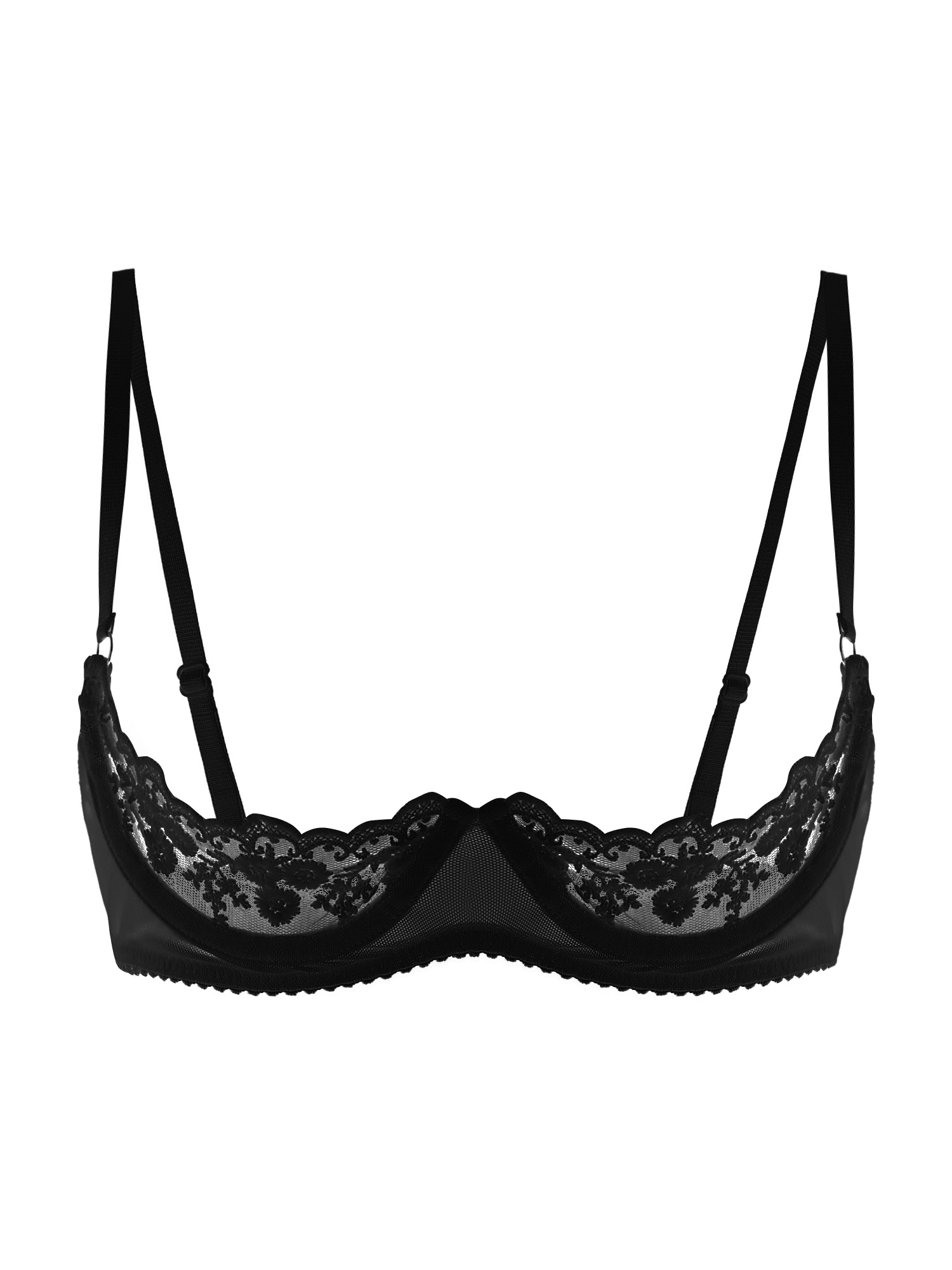 Lingerie - 女性用セクシーオープンカップブラ、透け感のあるレース、露出乳首ブラジャー、調節可能なストラップ、ランジェリー下着、カップルゲーム用ナイトウェア