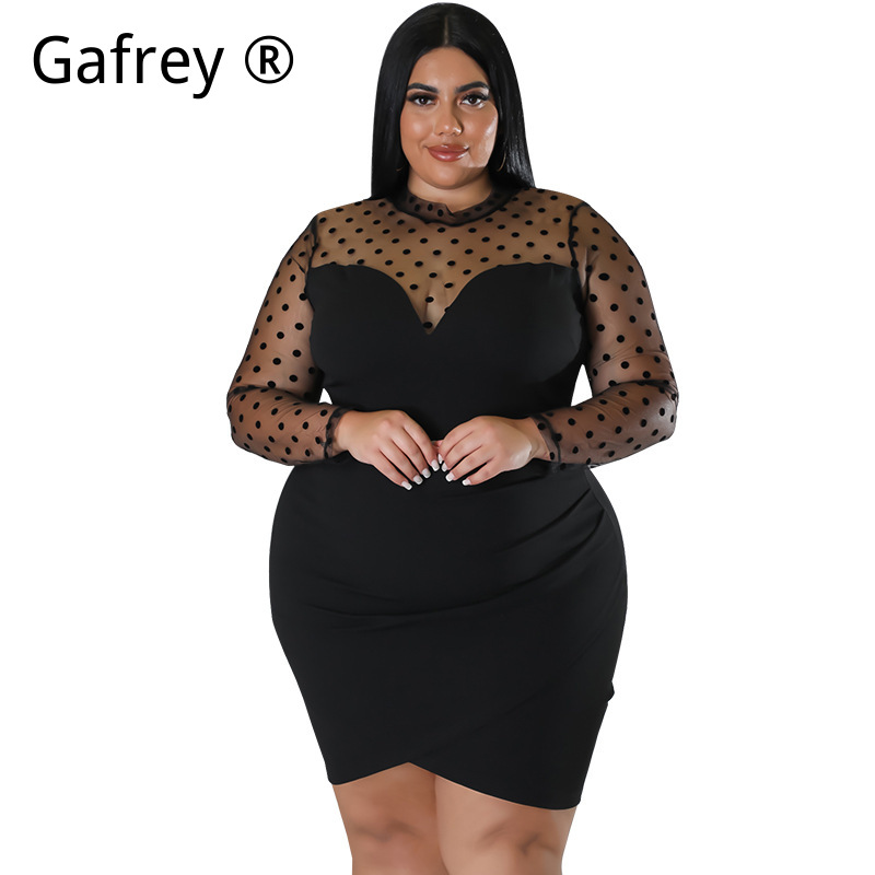 Sexy Mesh Sheer Bodycon Dress - XXL 3XL 4XL 5XL プラスサイズ レディース