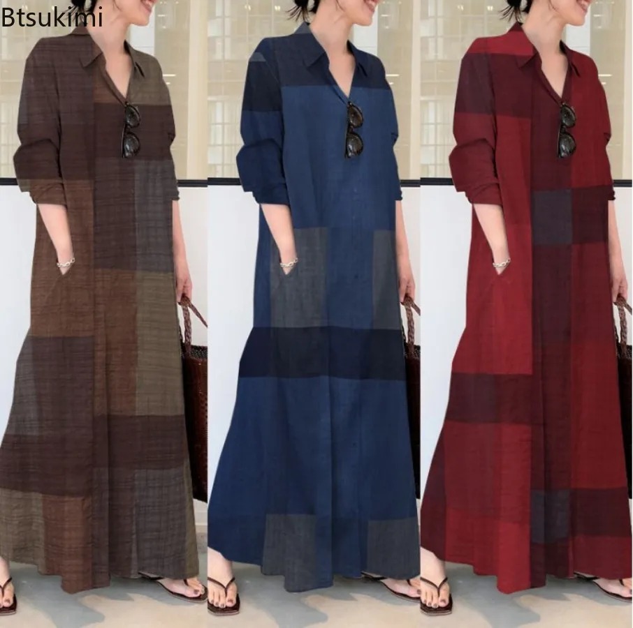Casual Loose Linen Shirt Dress - ファッション新作シャツワンピース レディース 快適コットンリネンカーディガン マキシ丈ワンピース ゆったり 大きめ