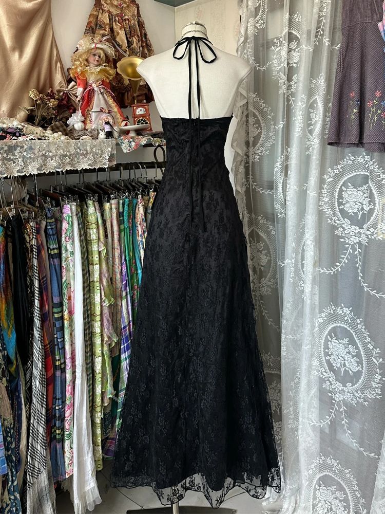 Y2K Backless Halter Mini Dress - Y2k ヴィンテージ ホルター ノースリーブ ドレス ソリッドカラー