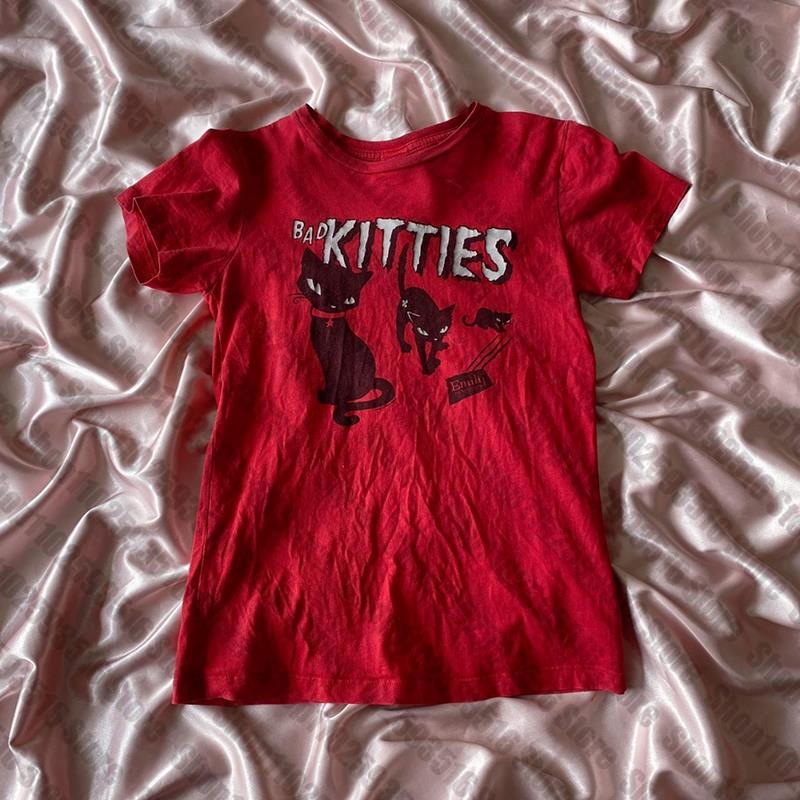Y2K Graphic Baby Tee Crop - Y2K グランジサイバーゴス Tシャツヴィンテージレター猫グラフィック半袖クロップトップスベビー Tシャツかわいいスケーター Tシャツ女性ストリート