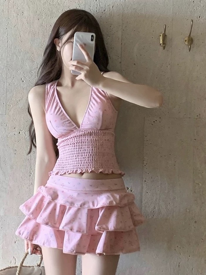 Skirts - 夏の女性の服痩身タンキニ水着女性控えめなスカート付きビキニセット女性用ポリエステルヴィンテージ花柄プリント