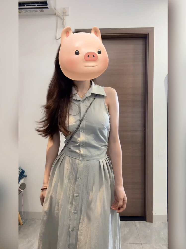 Korean Style A Line Shirt Dress - XZY シックカジュアル襟付きノースリーブシャツドレス女性の夏ギャザーウエストロングスカート A ライン韓国スタイルプラスサイズ
