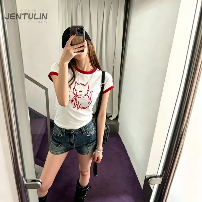 Y2K Graphic Baby Tee Crop - 韓国スタイルY2K 90年代クロップトップ原宿ストリートウェアレディースゴシックグラフィック甘いホットガールヒップホップTシャツセクシーパンククラブベビーTシャツ
