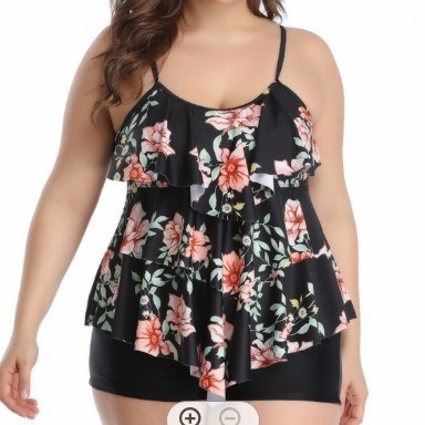 タンキニ女性用ビキニ花柄プリントプラスサイズビキニハイウエス - Tops のレビューと価格