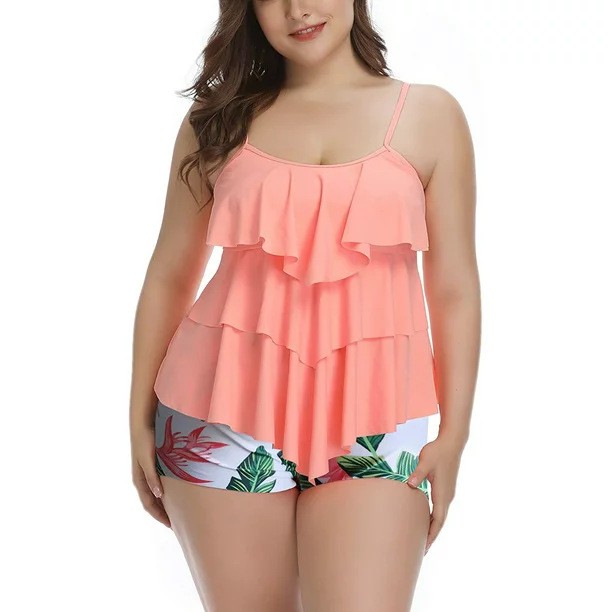 タンキニ女性用ビキニ花柄プリントプラスサイズビキニハイウエス - Tops のレビューと価格