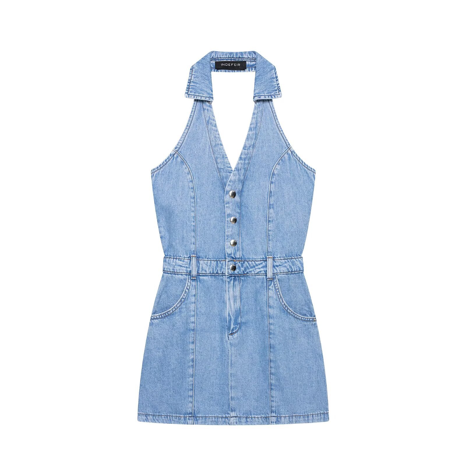 Y2K ホルターデニムミニドレス レディース セクシー ラペ - Y2K Backless Halter Mini Dress のレビューと価格