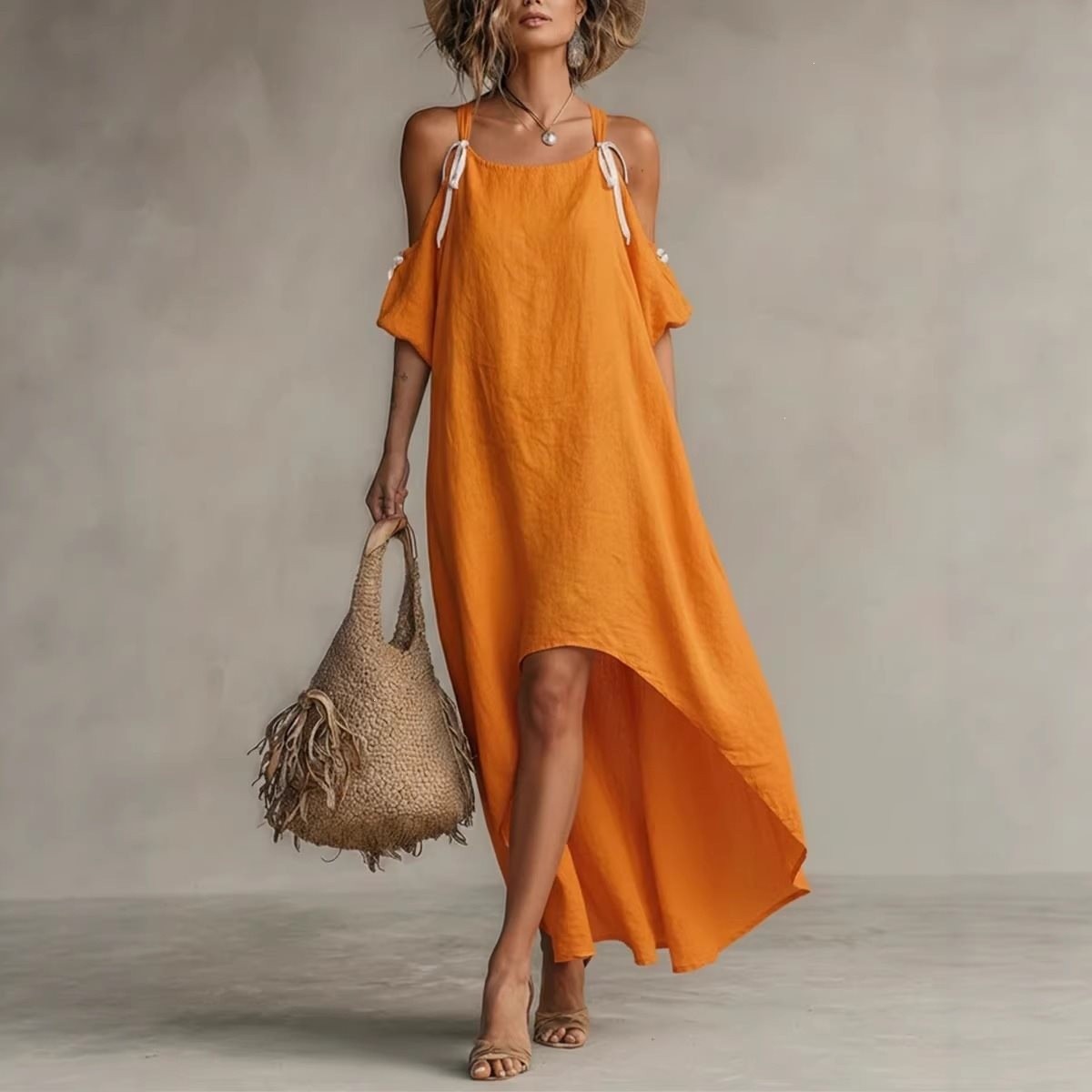 夏の女性用ドレス パフスリーブ ホルターネックドレス レディ - Off Shoulder Puff Sleeve Sundress のレビューと価格