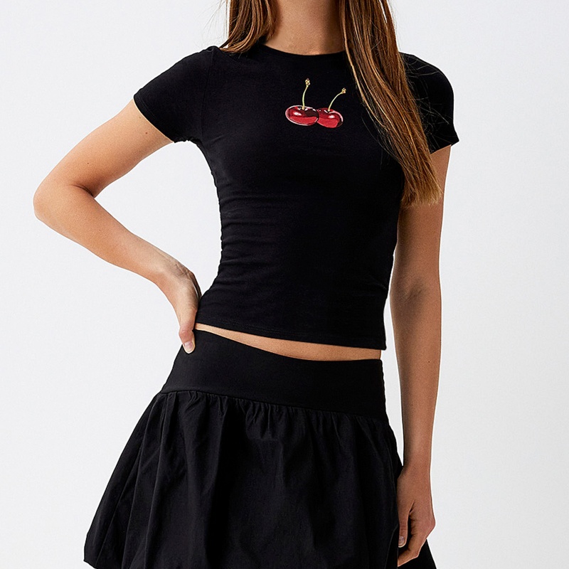 女性 y2k クロップトップス夏服かわいいチェリーボウプリン - Y2K Graphic Baby Tee Crop のレビューと価格