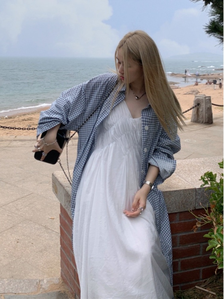 シックなプラスサイズセット、レイジースタイルのロングシャツコ - Korean Style A Line Shirt Dress のレビューと価格