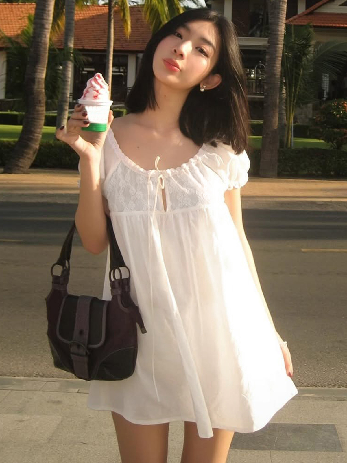 ホワイトオフショルダーレースベビードールミニドレス女性パフ半 - Off Shoulder Puff Sleeve Sundress のレビューと価格