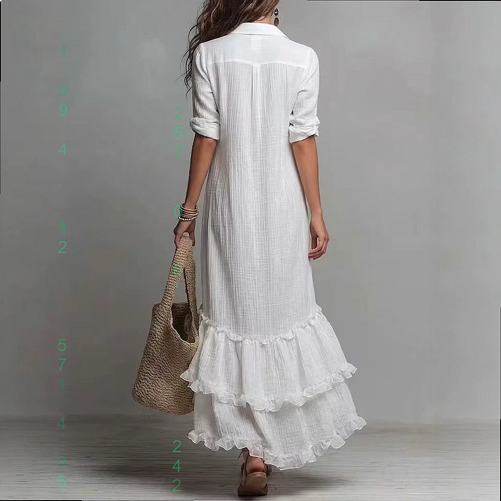 クロスバックコットンリネンドレス、ラッフルヘム付きルーズフィ - Casual Loose Linen Shirt Dress のレビューと価格