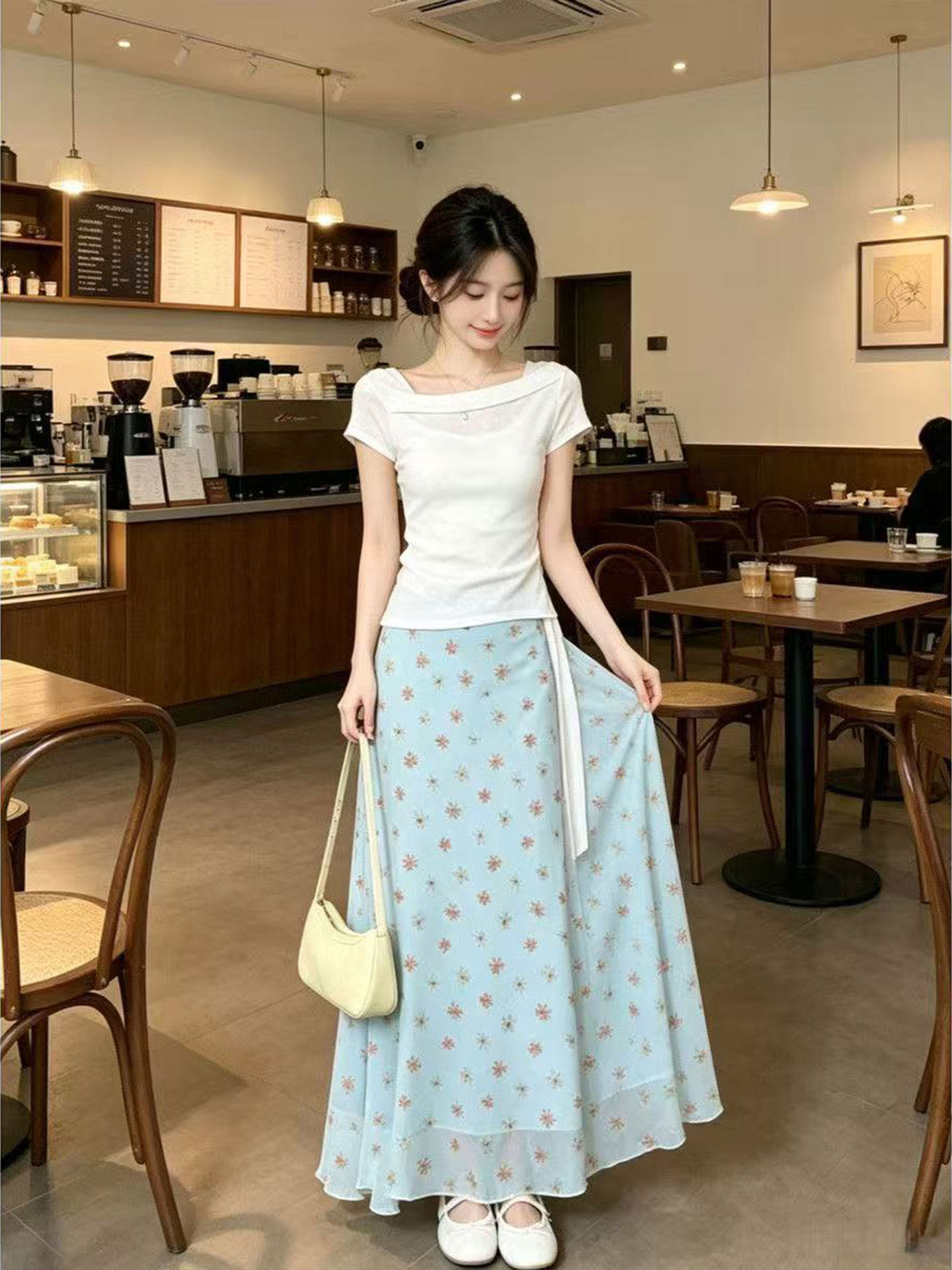 韓国デザインAラインフィッシュテールドレス レディースサマー - Korean Style A Line Shirt Dress のレビューと価格