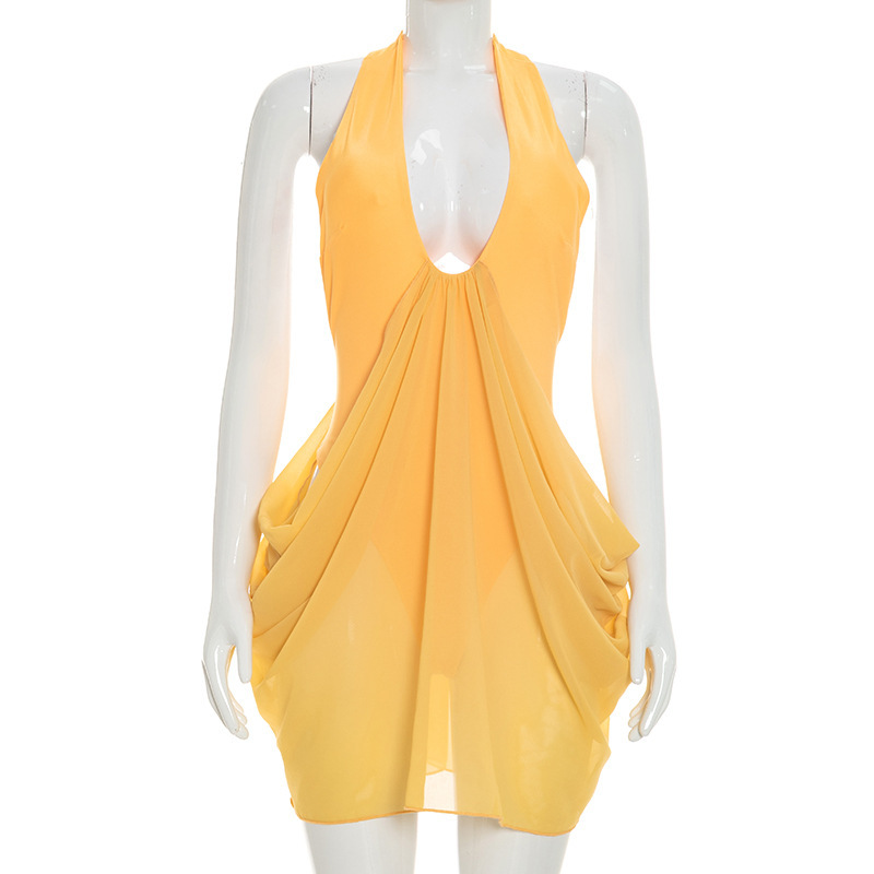 中空セクシーなミニドレス女性ホルターパーティークラブ Y2K - Y2K Backless Halter Mini Dress のレビューと価格