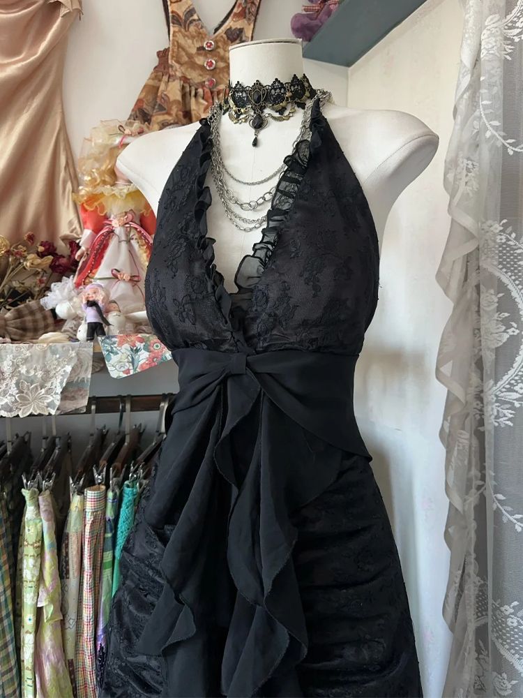 Y2k ヴィンテージ ホルター ノースリーブ ドレス ソリッ - Y2K Backless Halter Mini Dress のレビューと価格