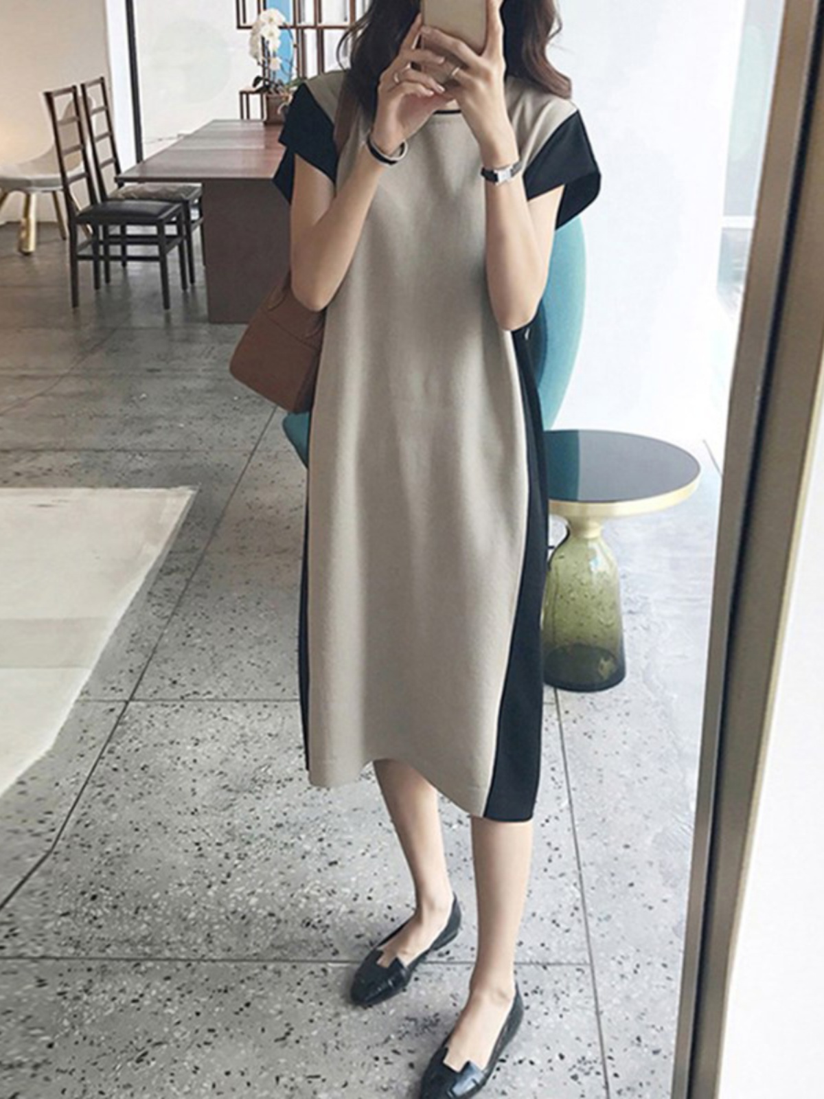 痩身効果のあるミドル丈ベストTシャツワンピース ハイウエスト - Korean Style A Line Shirt Dress のレビューと価格