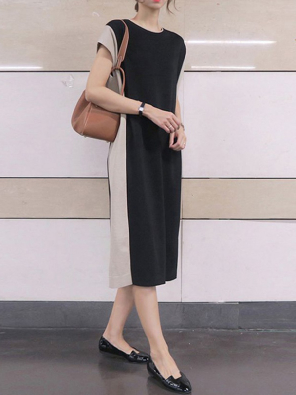 痩身効果のあるミドル丈ベストTシャツワンピース ハイウエスト - Korean Style A Line Shirt Dress のレビューと価格