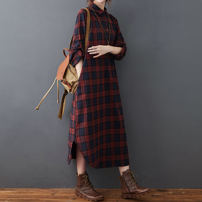 コットンリネンドレス レディース 秋新作 ゆったり 大きいサ - Casual Loose Linen Shirt Dress のレビューと価格
