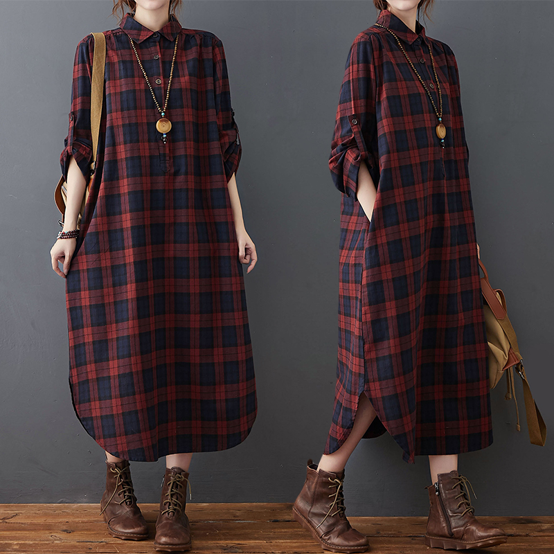 コットンリネンドレス レディース 秋新作 ゆったり 大きいサ - Casual Loose Linen Shirt Dress のレビューと価格