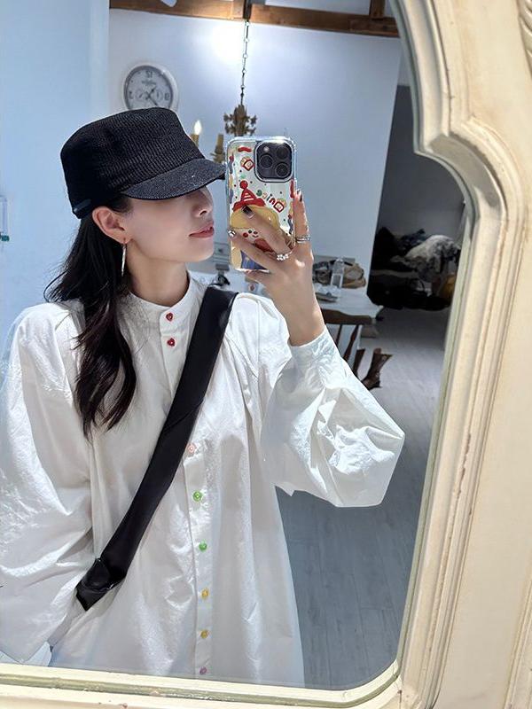 プラスサイズ レディース 長袖シャツワンピース シングルボタ - Korean Style A Line Shirt Dress のレビューと価格