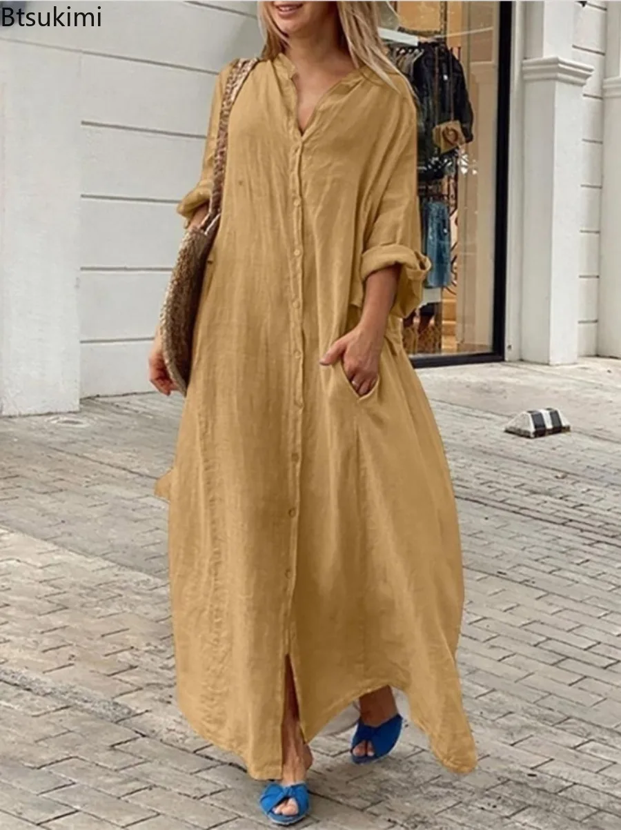 2026年レディースカジュアルコットンリネンロングワンピース - Casual Loose Linen Shirt Dress のレビューと価格