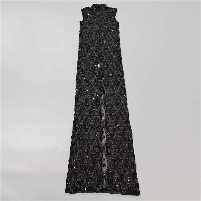 黒のキラキラ輝くセクシーなプロムドレス、ハイネック、ノースリ - Sexy Mesh Sheer Bodycon Dress のレビューと価格