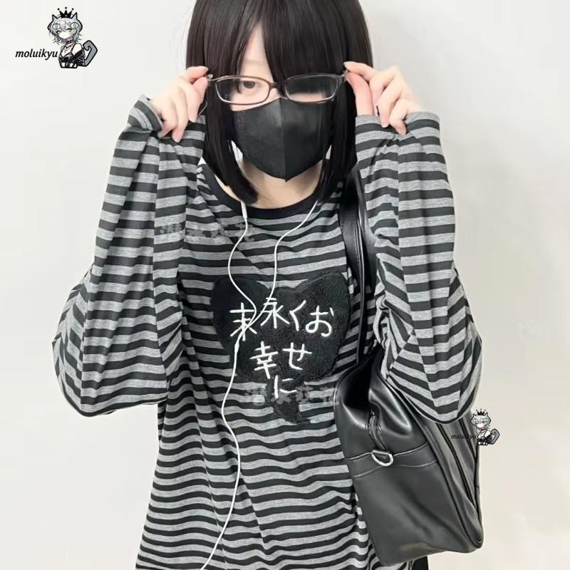 Y2K アメリカンパンクヴィンテージ O ネック長袖シャツオ - Blouses のレビューと価格