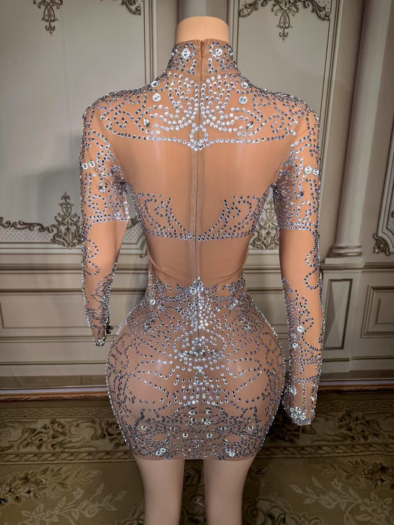 ZD スパークリーラインストーンミニドレス セクシーメッシュ - Sparkly Rhinestone Club Party Dress のレビューと価格