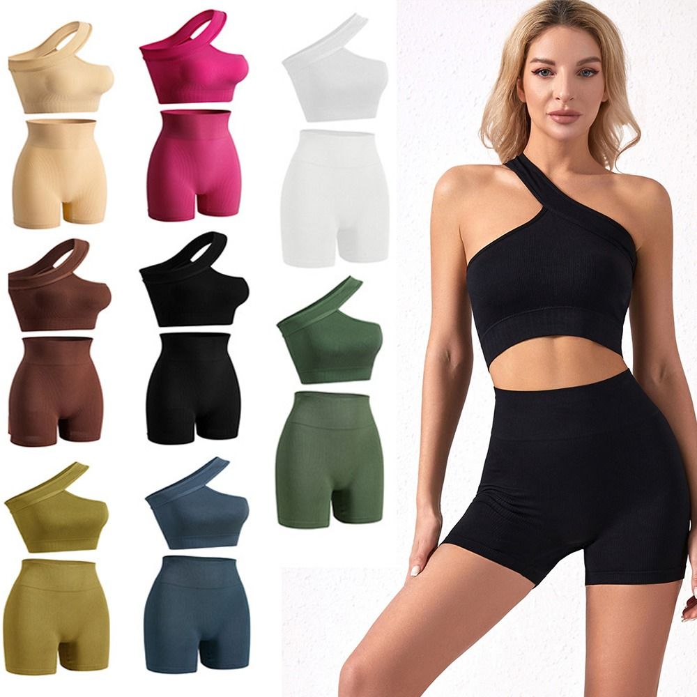 2点セット、カジュアルでシームレスな女性用ワークアウトウェア - Seamless Ribbed Workout Tank Top のレビューと価格