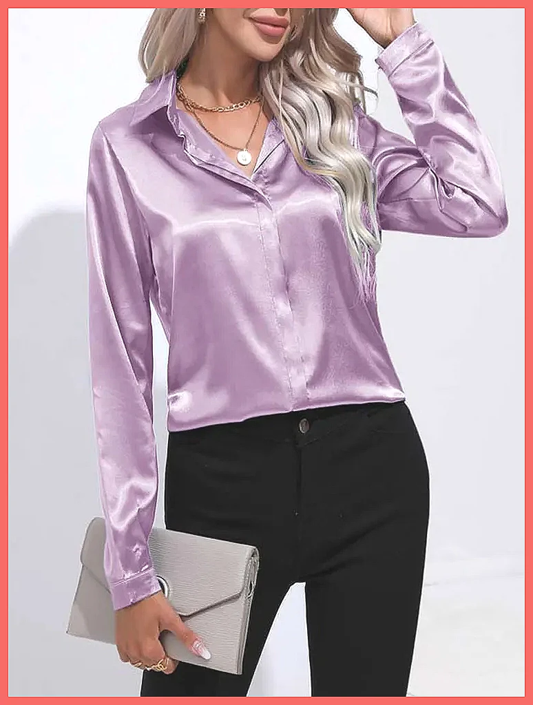 2025年春夏 サテンシャツ レディース Vネック 長袖 シ - Blouses のレビューと価格