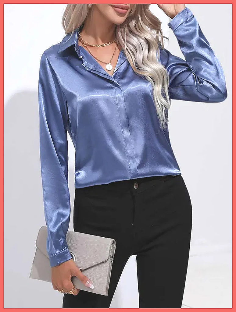 2025年春夏 サテンシャツ レディース Vネック 長袖 シ - Blouses のレビューと価格