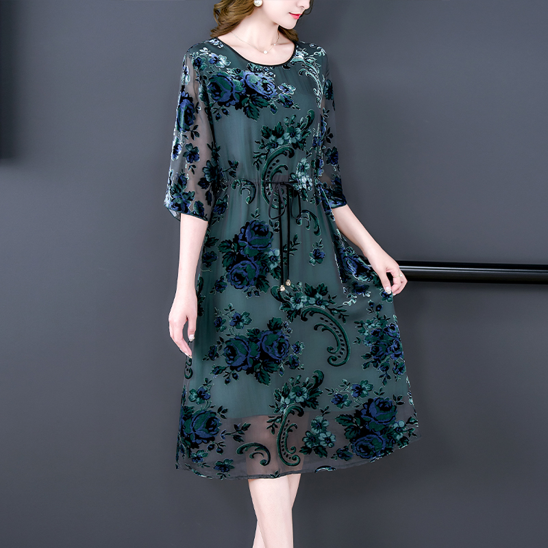花柄のシルクの正午のドレス,女性用,ジャカード,高品質,韓国 - French Vintage Floral Midi Dress のレビューと価格