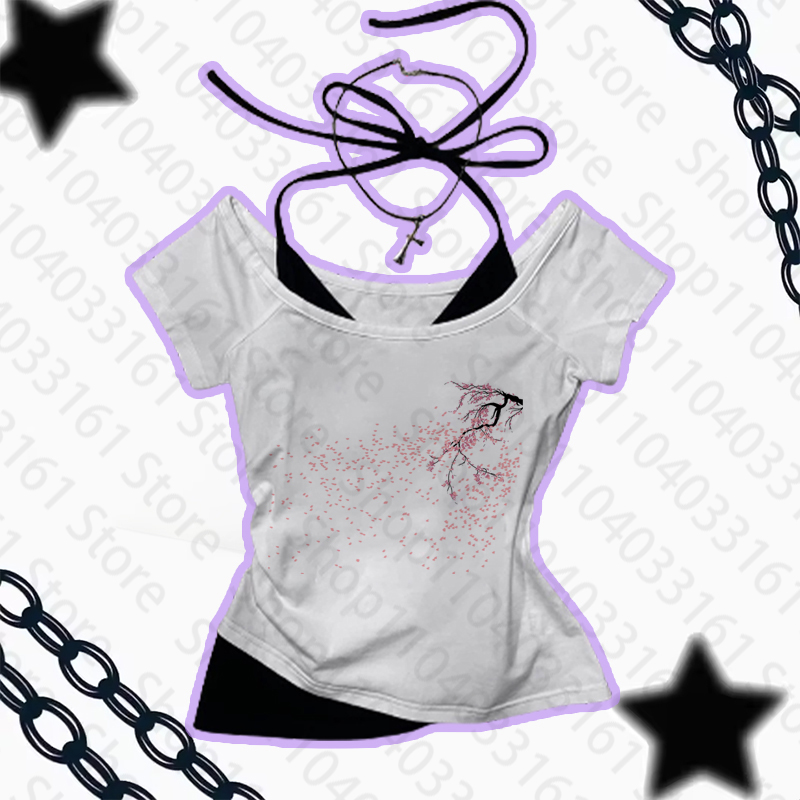 ゴシックパンク風ベイビーTシャツ ヴィンテージ ストリート系 - Y2K Graphic Baby Tee Crop のレビューと価格