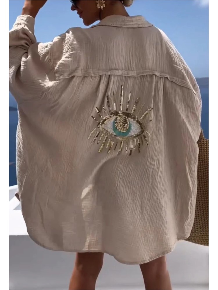 女性のカジュアルなスパンコールアイシャツドレス、コットンリネ - Casual Loose Linen Shirt Dress のレビューと価格