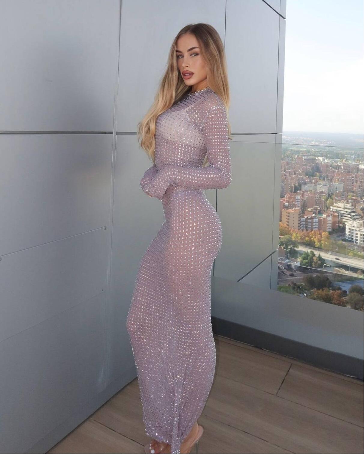 きらびやかなラインストーンが付いた透明な写真撮影ドレス,伸縮 - Sparkly Rhinestone Club Party Dress のレビューと価格