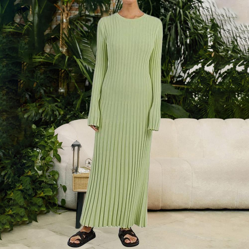 リブニットワンピース レディース 長袖ニットマキシワンピース - Bodycon Long Sleeve Ribbed Dress のレビューと価格