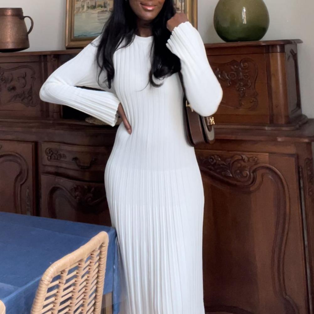 リブニットワンピース レディース 長袖ニットマキシワンピース - Bodycon Long Sleeve Ribbed Dress のレビューと価格