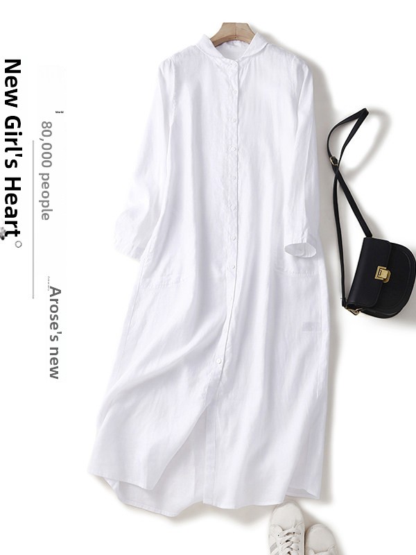 カジュアルなコットンリネン素材のゆったりとしたシャツワンピー - Casual Loose Linen Shirt Dress のレビューと価格