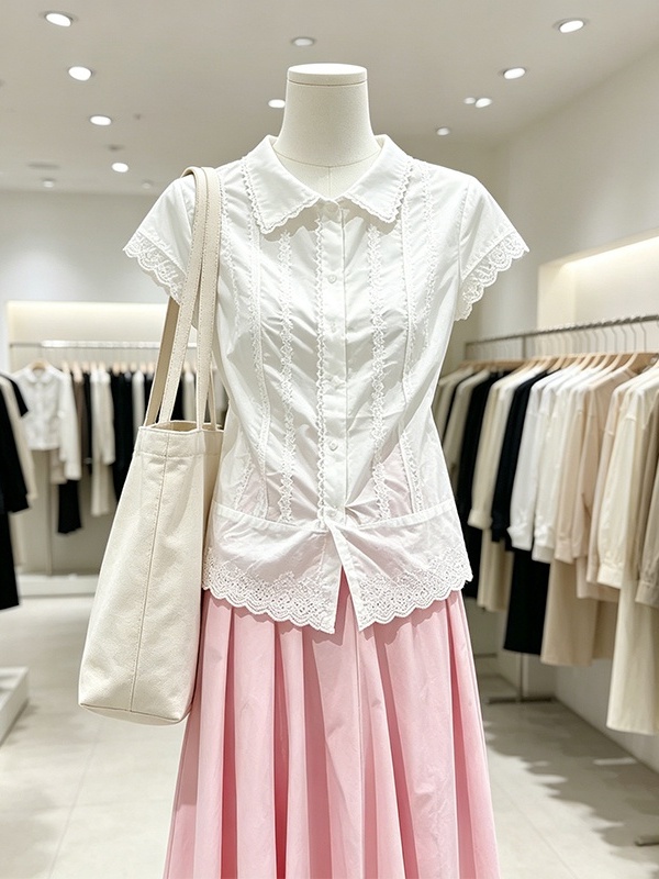 エレガントなプラスサイズ女性用サマーシャツとAラインスカート - Korean Style A Line Shirt Dress のレビューと価格