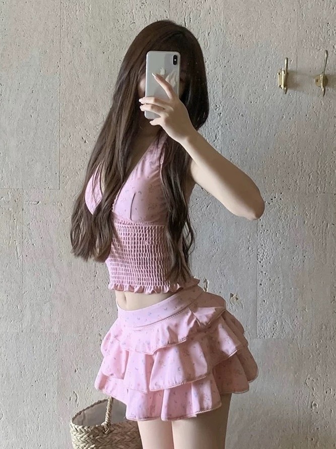 夏の女性の服痩身タンキニ水着女性控えめなスカート付きビキニセ - Skirts のレビューと価格