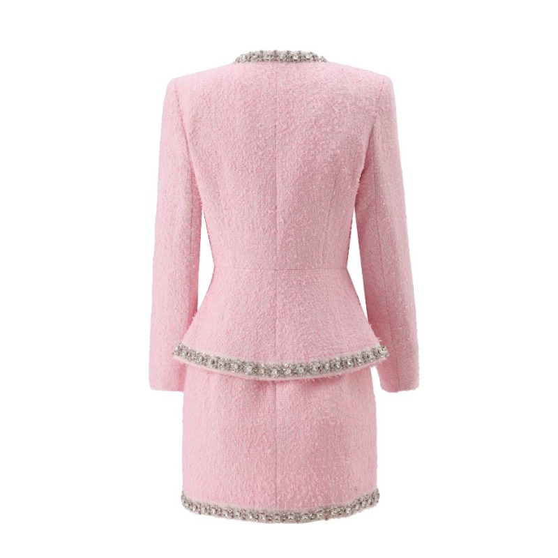 プレミアムピンクツイード レディース ツーピースセット、ビー - Tweed Two Piece Blazer Dress のレビューと価格