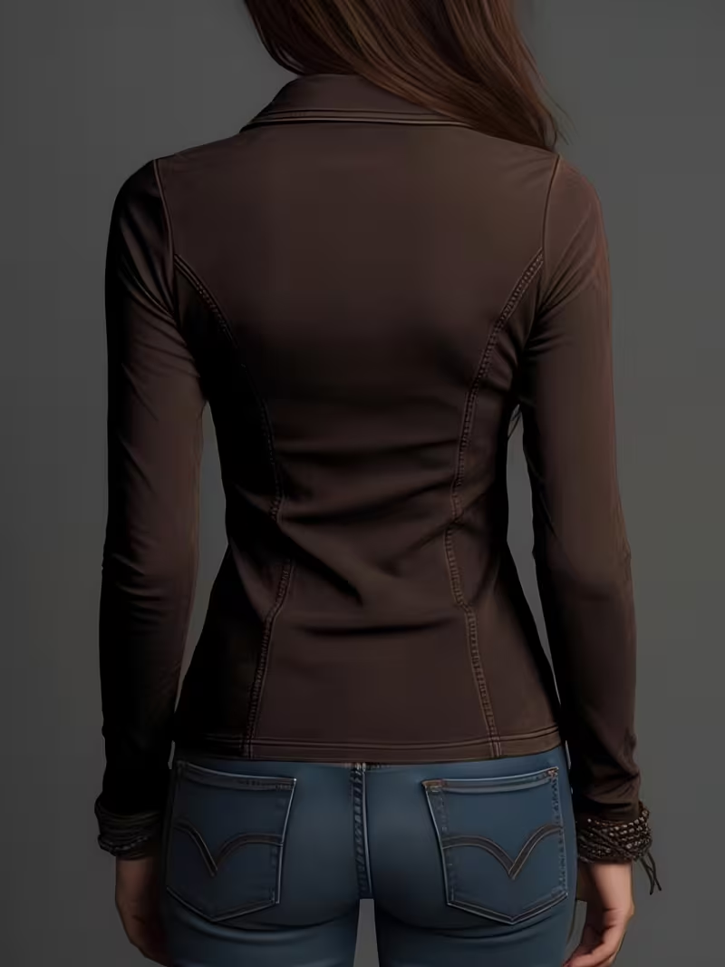 レディーススリムフィットラペルシャツ、マルチカラージッパー開 - Blouses のレビューと価格