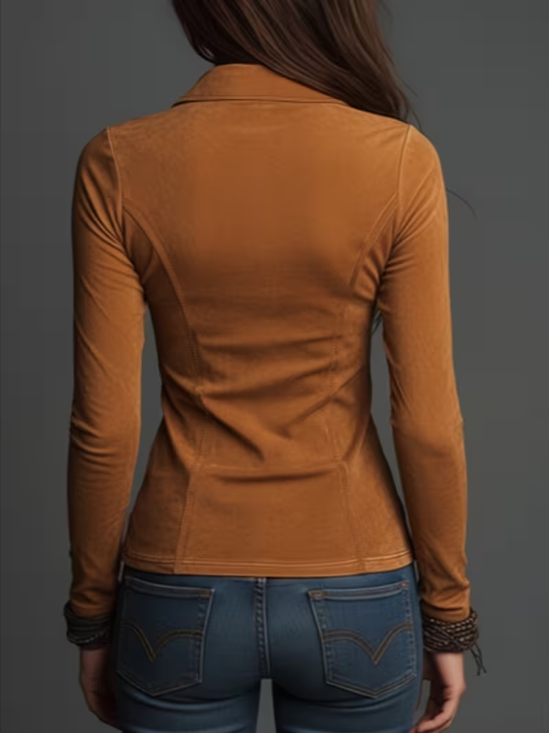 レディーススリムフィットラペルシャツ、マルチカラージッパー開 - Blouses のレビューと価格
