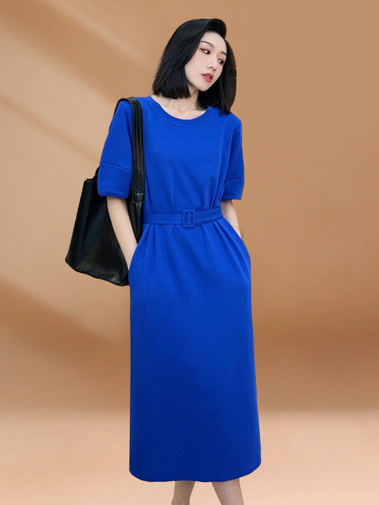 クラインブルー レディース 夏用 カジュアル ロングTシャツ - Korean Style A Line Shirt Dress のレビューと価格