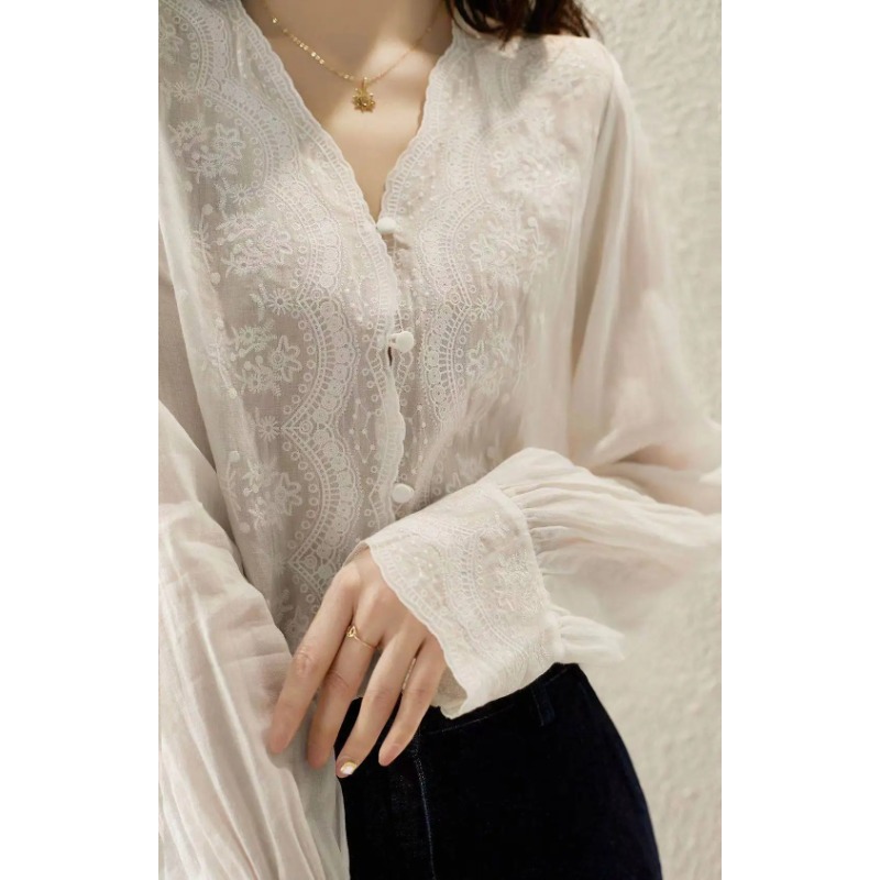 GELITAYIN V ネック長袖リネンブラウス秋ルーズトッ - Casual Loose Linen Shirt Dress のレビューと価格