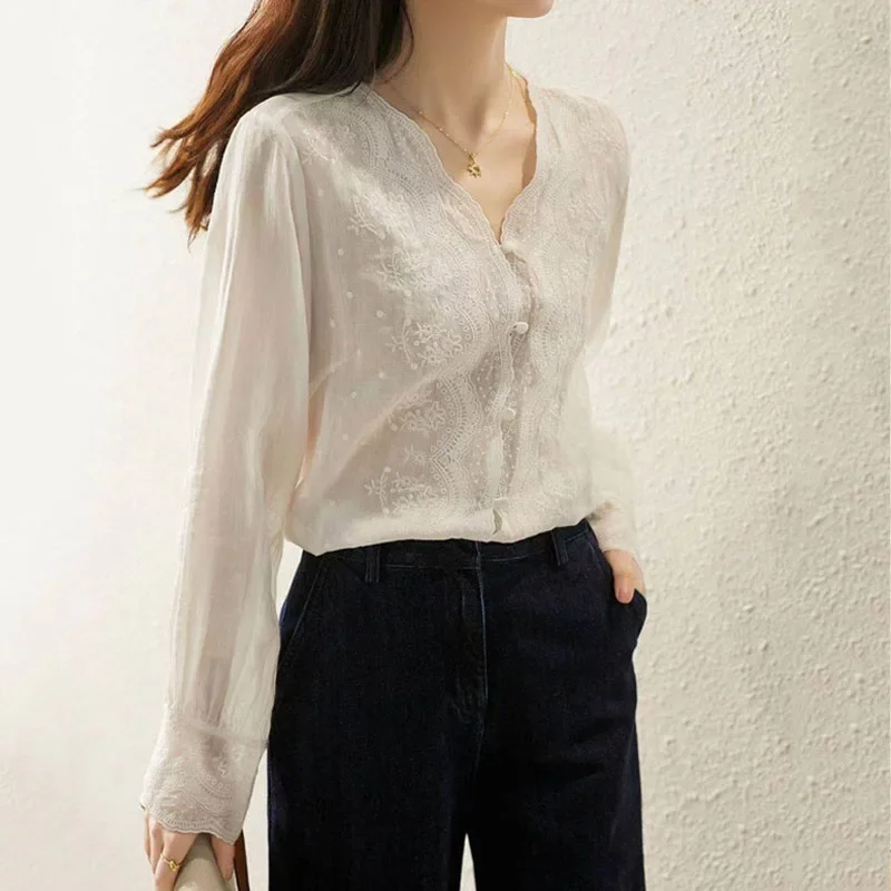 GELITAYIN V ネック長袖リネンブラウス秋ルーズトッ - Casual Loose Linen Shirt Dress のレビューと価格