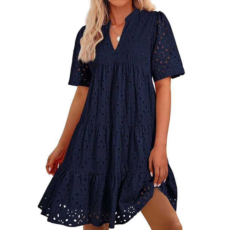 レディース ボヘミアン サマー Vネック 半袖 透かし彫りレ - French Vintage Floral Midi Dress のレビューと価格