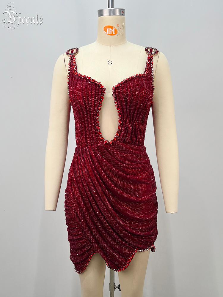 VC 2026 セクシーな赤いラインストーンミニドレス レデ - Sparkly Rhinestone Club Party Dress のレビューと価格